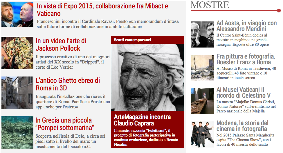 La home page di ArteMagazine